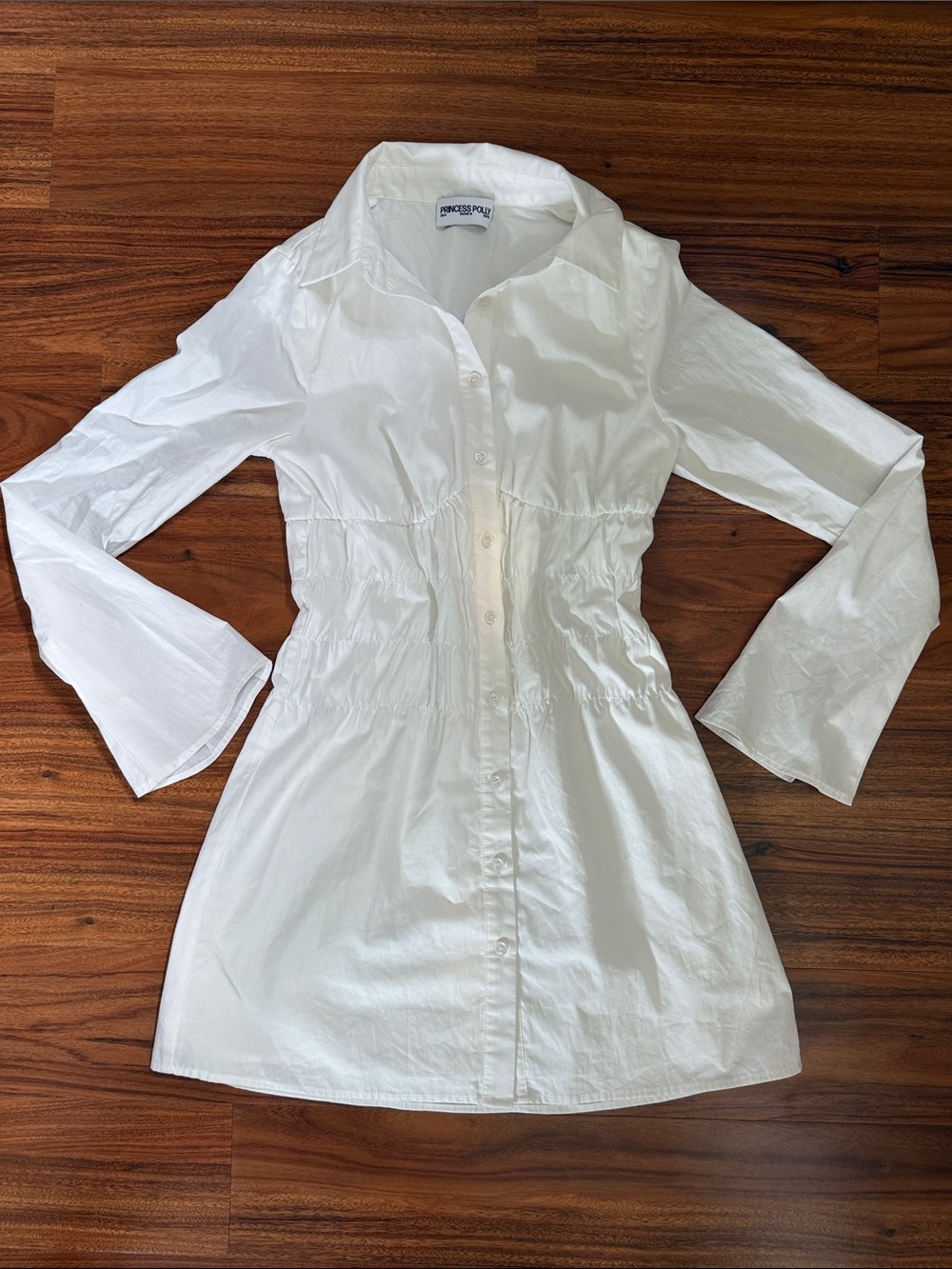Princess Polly White Long-Sleeve Button Front Shirtdress